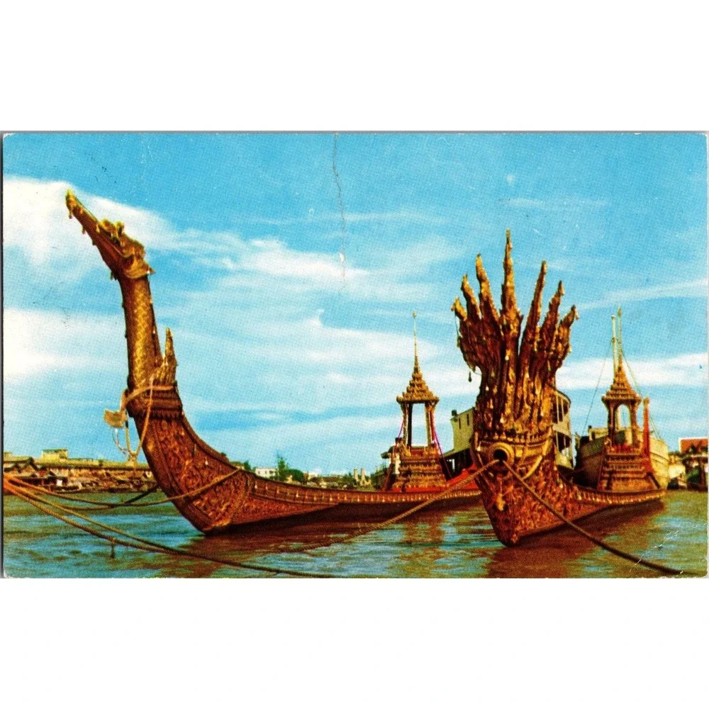 Vintage Bangkok Suwanna-Hongse & Nakraj Barges Postcard Thailand